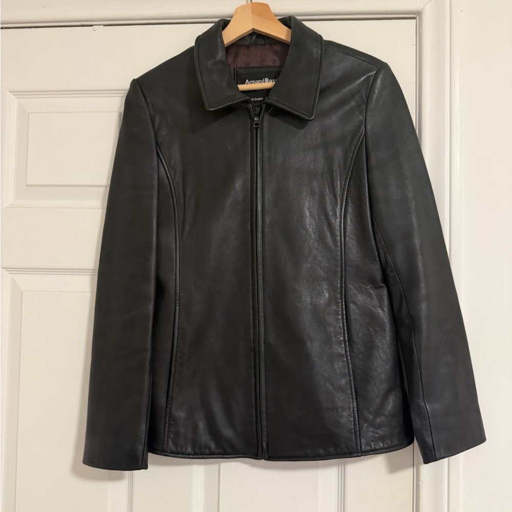 Vintage Amanda Bassi Black Leather Zip Collared Jacket